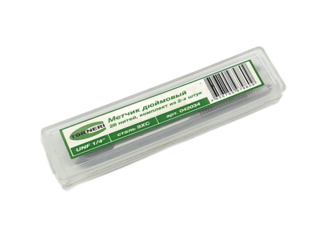 Метчик дюймовый UNF 1/4" 28 нитей 9ХС комплект из 2-х штук TORNERI