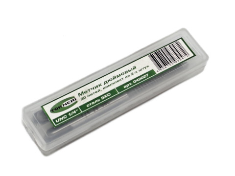Метчик дюймовый UNC 1/4" 20 нитей 9ХС комплект из 2-х штук TORNERI